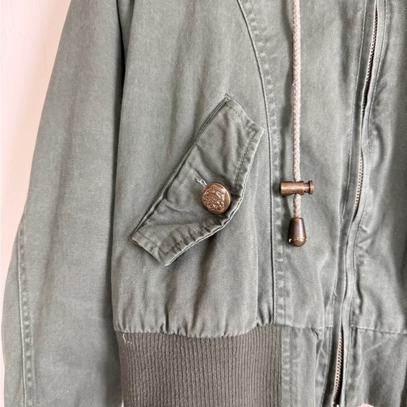 Finesse Funnel Mock Neck Army Green Bomber Aviator Cropped Jacket Hooded Small - Picture 3 of 9